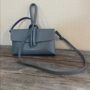Women's Blue/Grey Leather Crossbody Clutch Wristlet